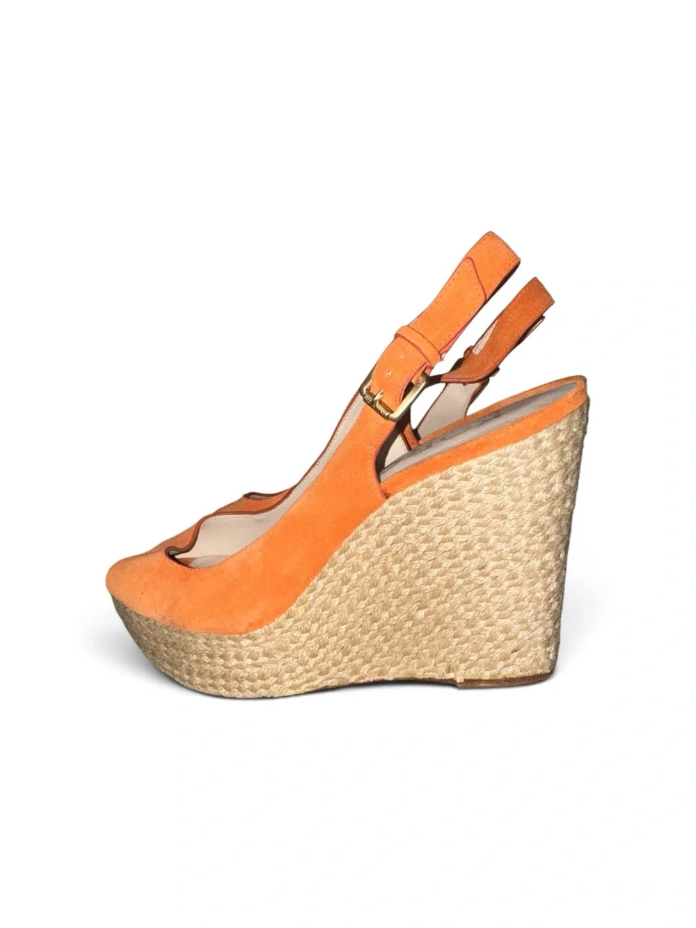 Michael Kors Orange Suede Woven Wedge Sandals Open Toe Resort-wear Size 9.5